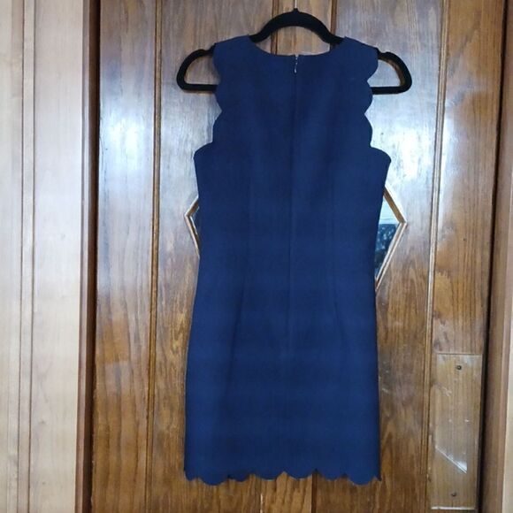 J CREW Scalloped Navy Sheath Sleeveless Dress Sz 0 - Picture 9 of 11